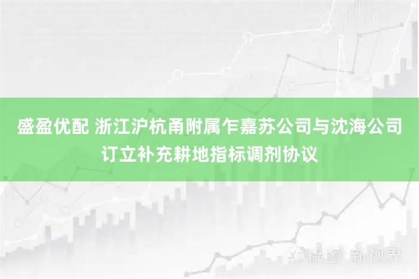 盛盈优配 浙江沪杭甬附属乍嘉苏公司与沈海公司订立补充耕地指标调剂协议