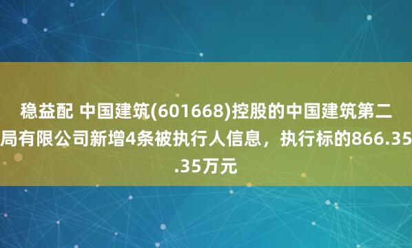 稳益配 中国建筑(601668)控股的中国建筑第二工程局有限公司新增4条被执行人信息，执行标的866.35万元